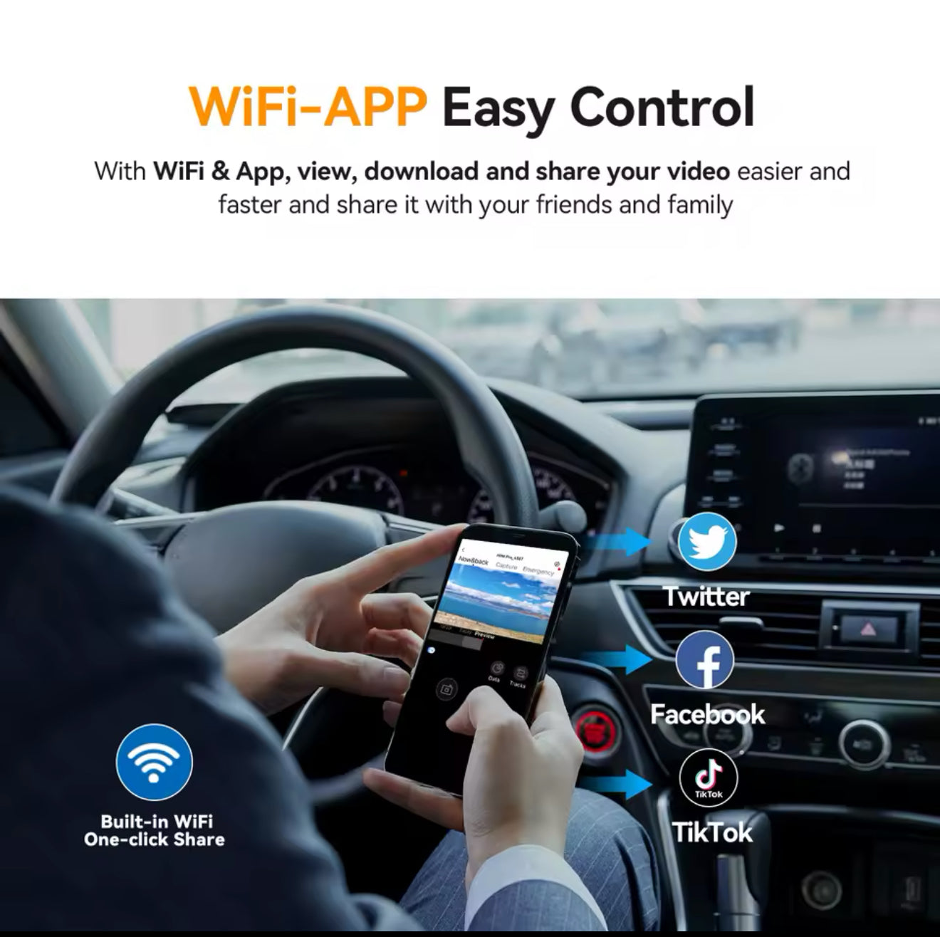 1080P HD Mini Dash Cam | WiFi Car Camera Recorder with Smart App for iOS & Android