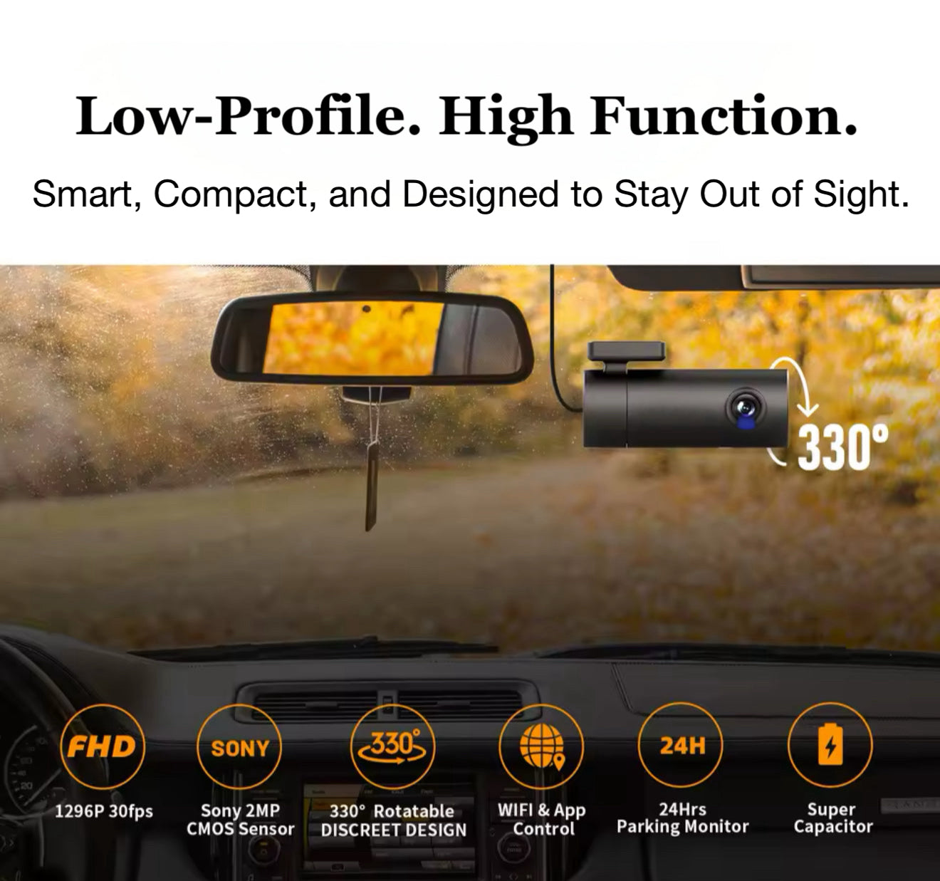 1080P HD Mini Dash Cam | WiFi Car Camera Recorder with Smart App for iOS & Android