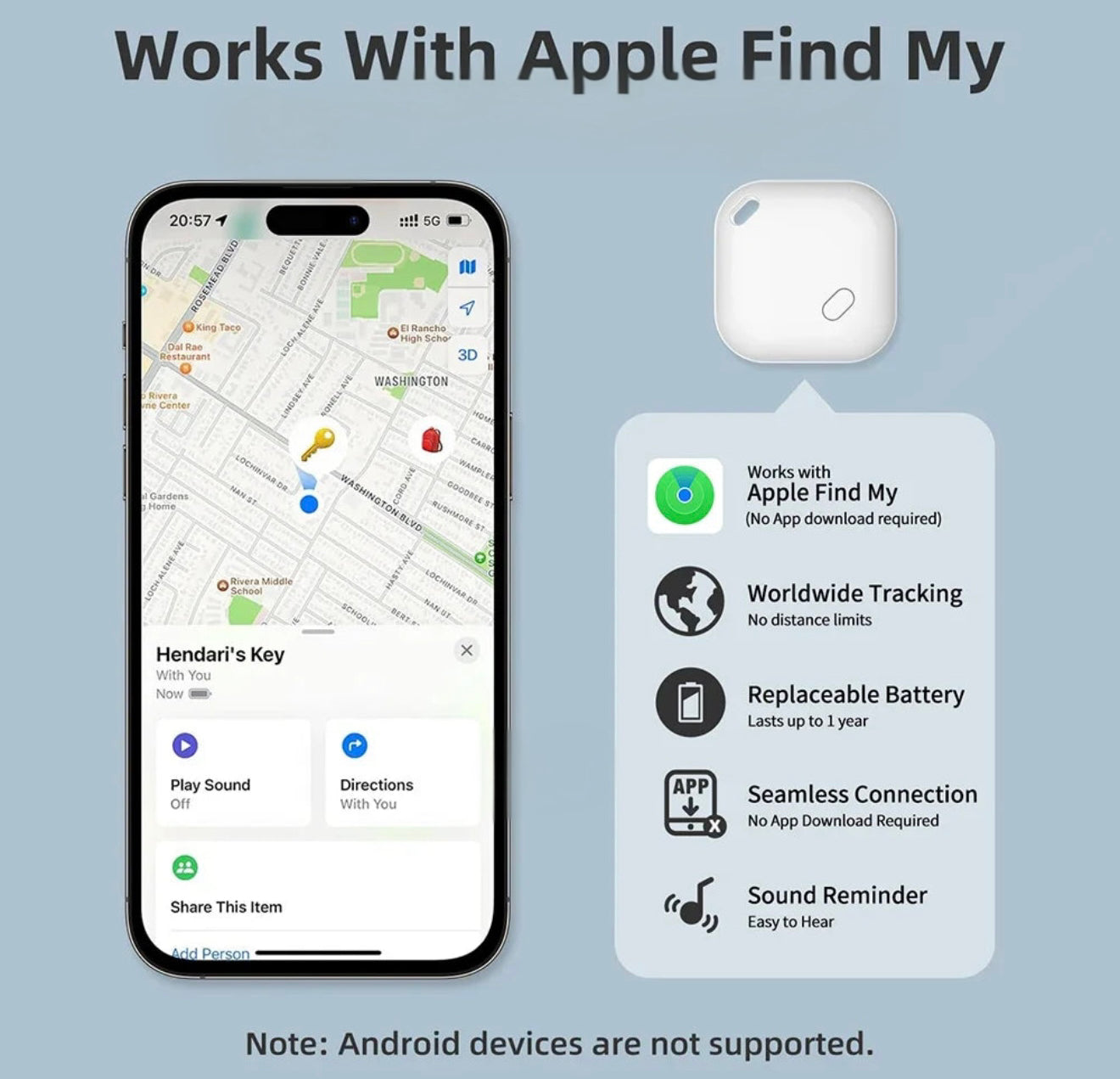 Mini Bluetooth GPS Tracker – Works with Apple Find My (Keys, Pets, Luggage & More)